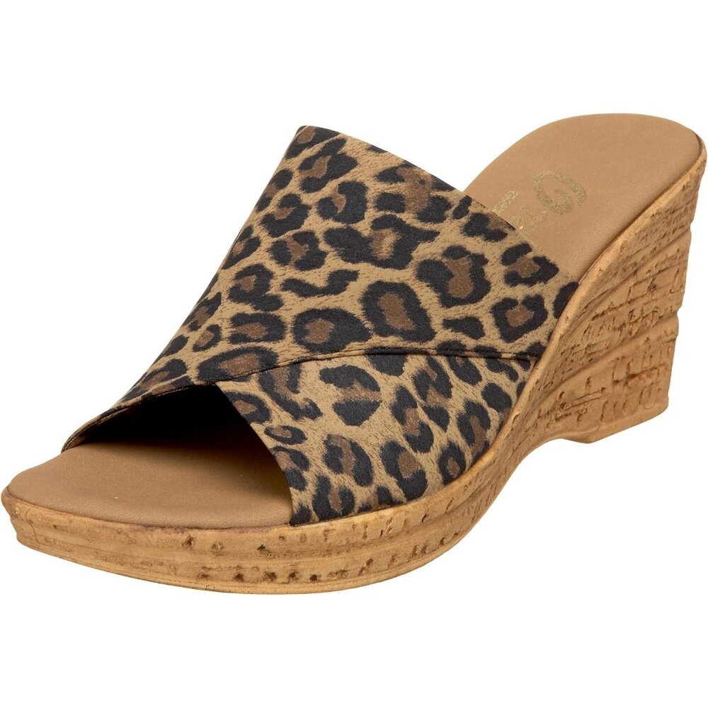 Onex Womens Christina Microfiber Upper Cork Wedge Sandal - Brown Leopard EUC